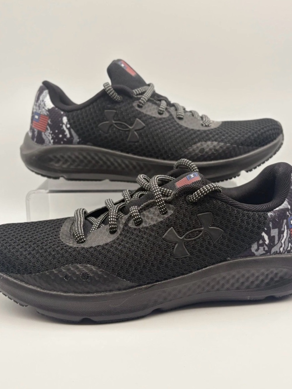 Under Armour Women’s Black Mesh Athletic Sneakers with Flag Accent